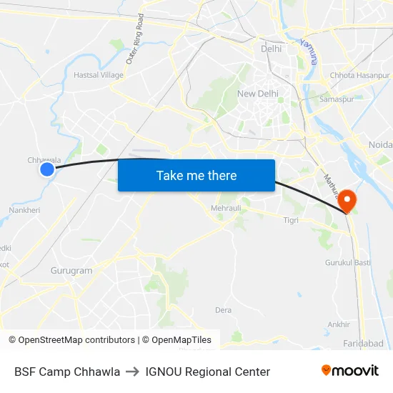 BSF Camp Chhawla to IGNOU Regional Center map