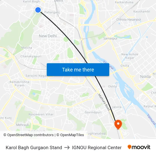 Karol Bagh Gurgaon Stand to IGNOU Regional Center map