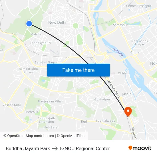 Buddha Jayanti Park to IGNOU Regional Center map