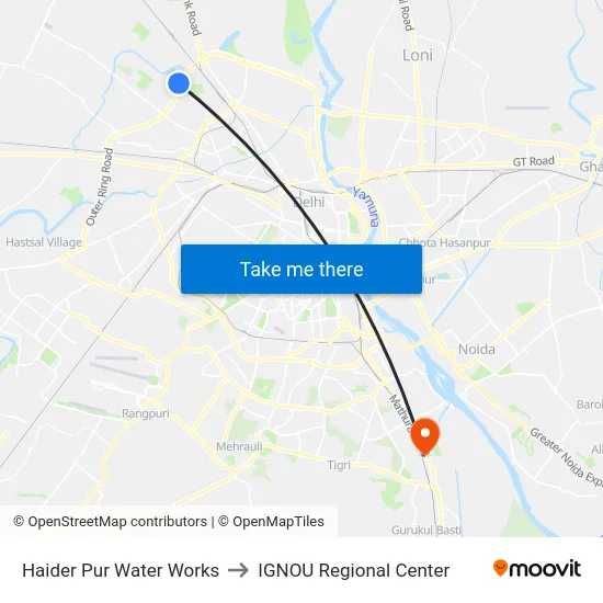 Haider Pur Water Works to IGNOU Regional Center map