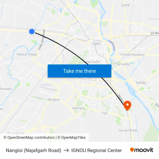 Nangloi (Najafgarh Road) to IGNOU Regional Center map