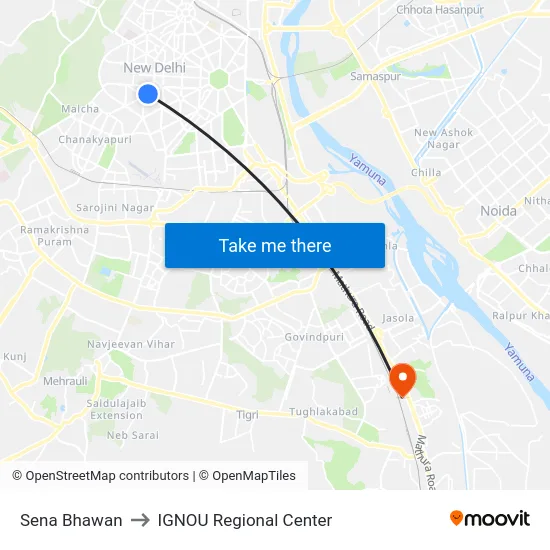 Sena Bhawan to IGNOU Regional Center map