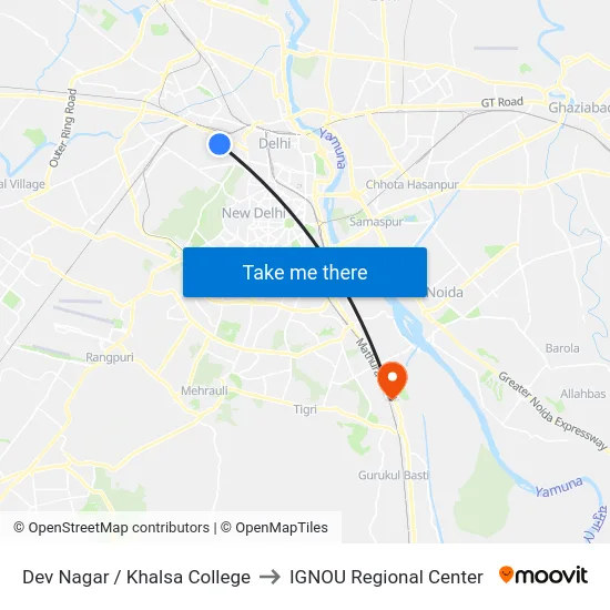 Dev Nagar / Khalsa College to IGNOU Regional Center map