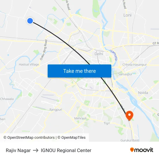 Rajiv Nagar to IGNOU Regional Center map