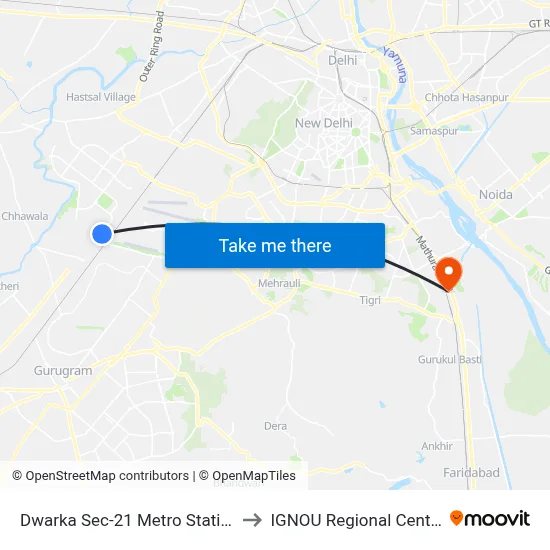 Dwarka Sec-21 Metro Station to IGNOU Regional Center map