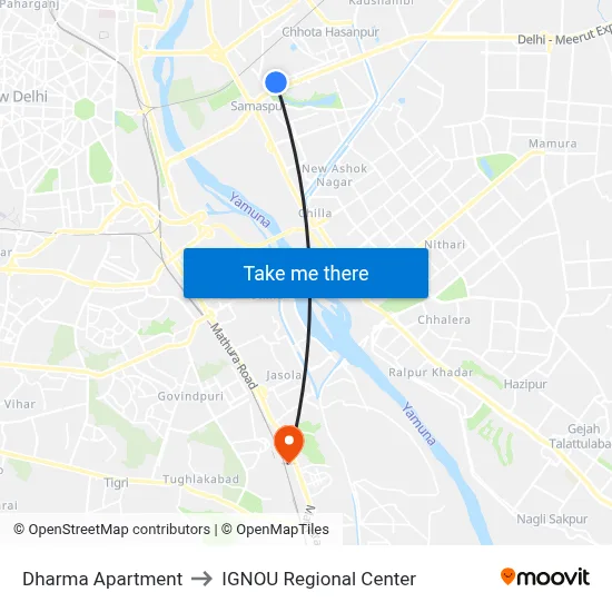 Dharma Apartment to IGNOU Regional Center map