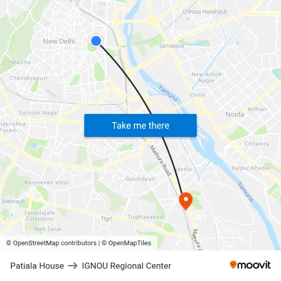 Patiala House to IGNOU Regional Center map