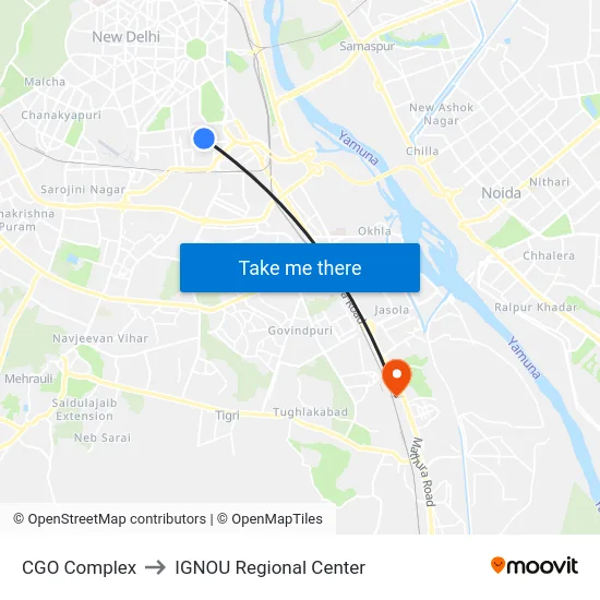 CGO Complex to IGNOU Regional Center map