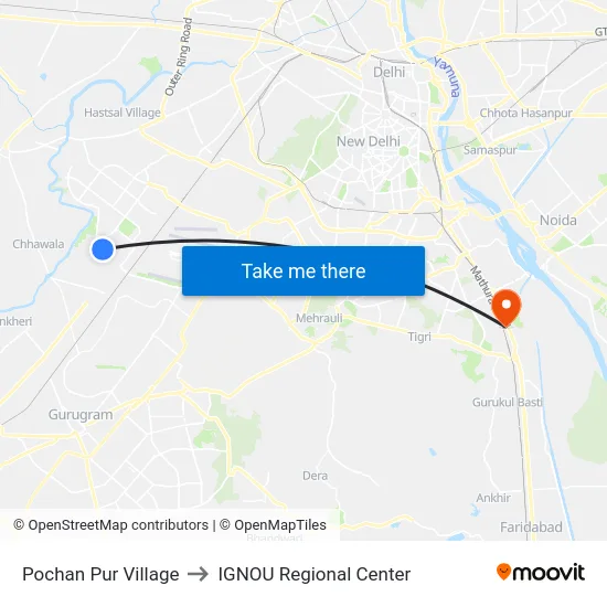 Pochan Pur Village to IGNOU Regional Center map