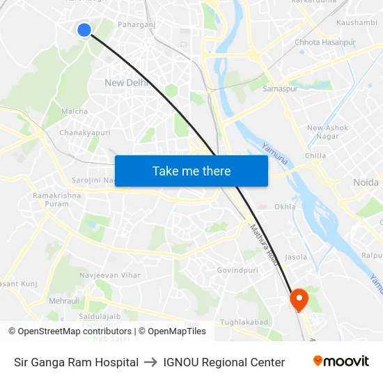 Sir Ganga Ram Hospital to IGNOU Regional Center map