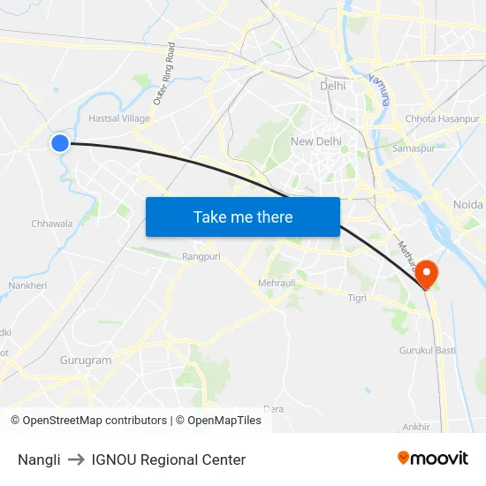 Nangli to IGNOU Regional Center map