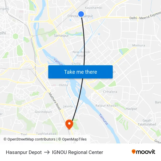 Hasanpur Depot to IGNOU Regional Center map