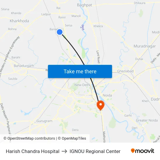 Harish Chandra Hospital to IGNOU Regional Center map
