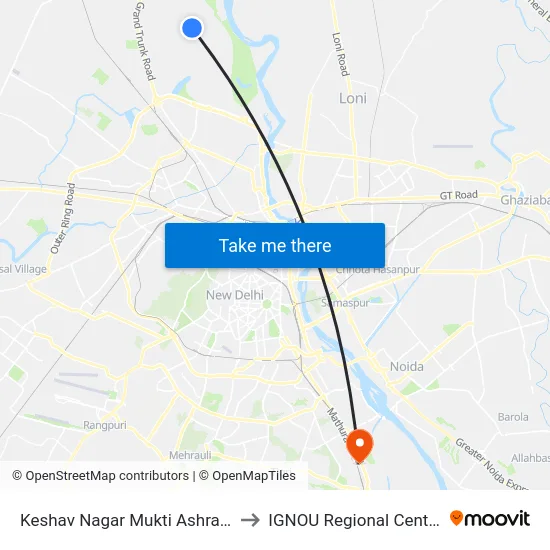 Keshav Nagar Mukti Ashram to IGNOU Regional Center map