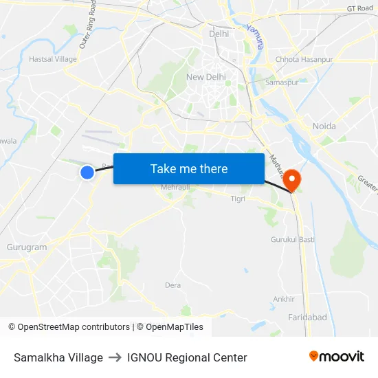 Samalkha Village to IGNOU Regional Center map