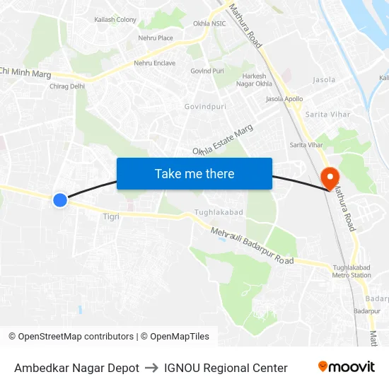 Ambedkar Nagar Depot to IGNOU Regional Center map