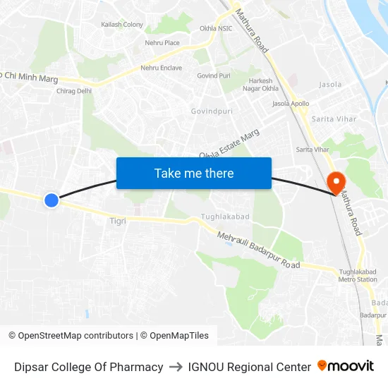 Dipsar College Of Pharmacy to IGNOU Regional Center map