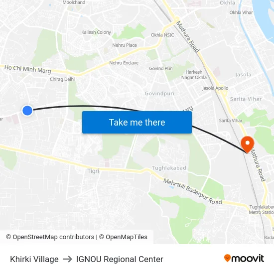 Khirki Village to IGNOU Regional Center map