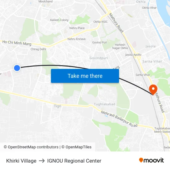 Khirki Village to IGNOU Regional Center map