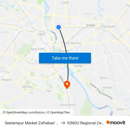 Seelampur Market Zafrabad Road to IGNOU Regional Center map