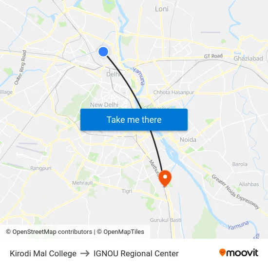 Kirodi Mal College to IGNOU Regional Center map