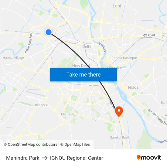 Mahindra Park to IGNOU Regional Center map