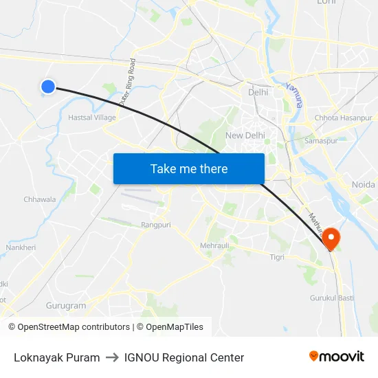 Loknayak Puram to IGNOU Regional Center map