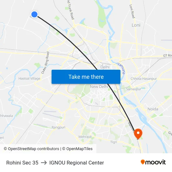 Rohini Sec 35 to IGNOU Regional Center map
