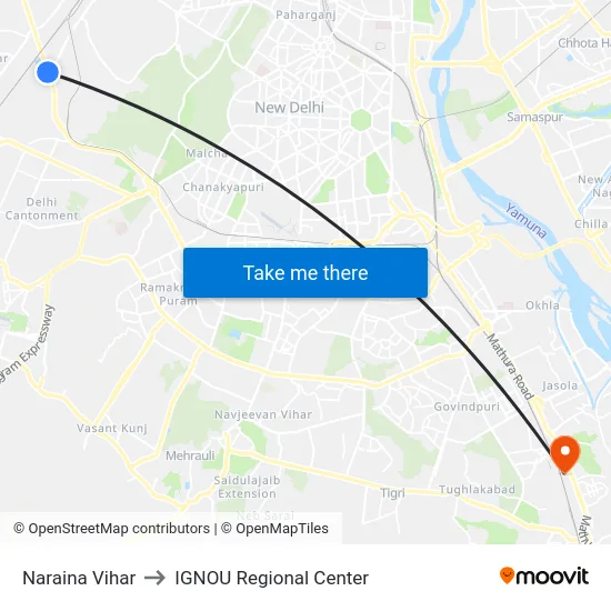 Naraina Vihar to IGNOU Regional Center map