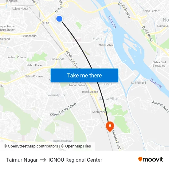 Taimur Nagar to IGNOU Regional Center map