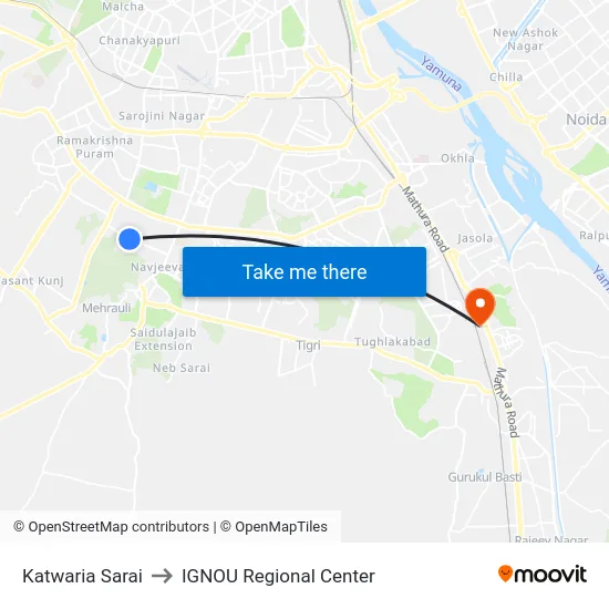 Katwaria Sarai to IGNOU Regional Center map
