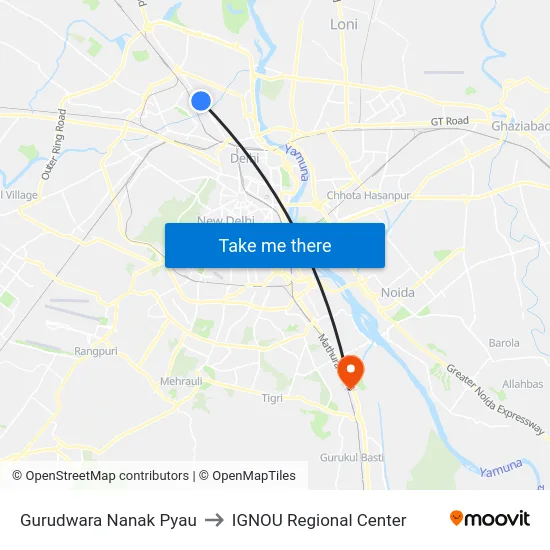 Gurudwara Nanak Pyau to IGNOU Regional Center map