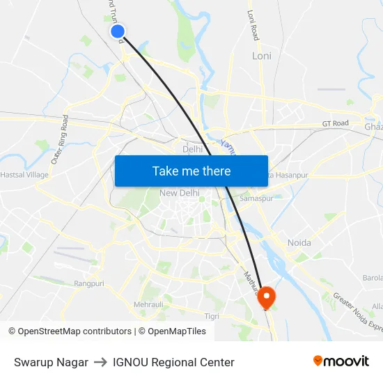 Swarup Nagar to IGNOU Regional Center map