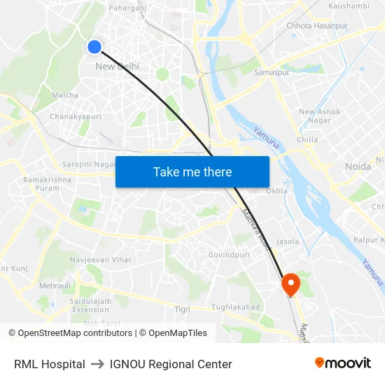 RML Hospital to IGNOU Regional Center map