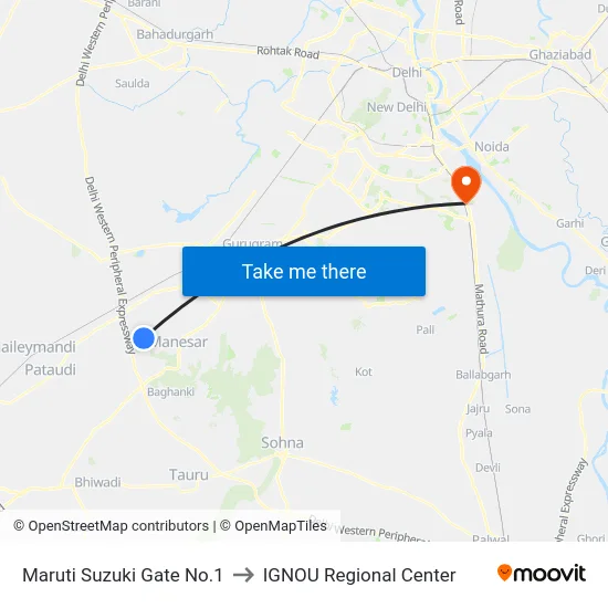 Maruti Suzuki Gate No.1 to IGNOU Regional Center map
