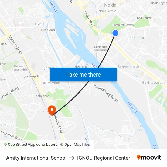 Amity International School to IGNOU Regional Center map