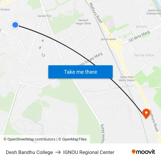 Desh Bandhu College to IGNOU Regional Center map