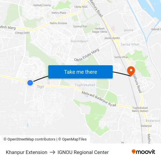 Khanpur Extension to IGNOU Regional Center map