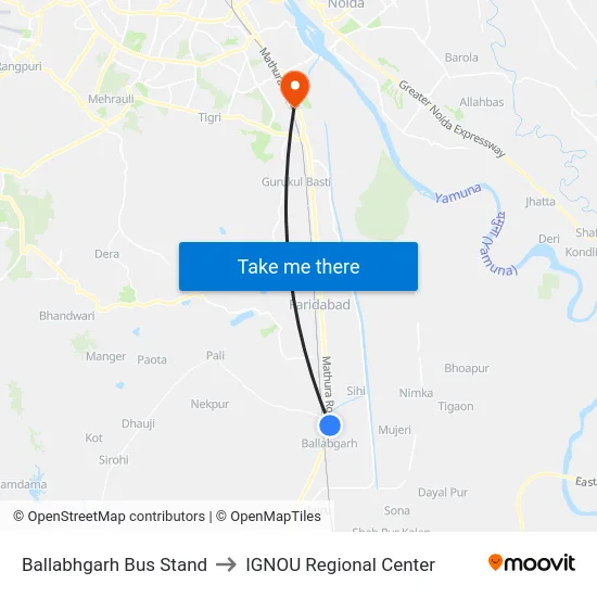 Ballabhgarh Bus Stand to IGNOU Regional Center map