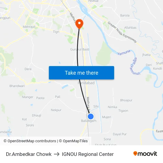 Dr.Ambedkar Chowk to IGNOU Regional Center map