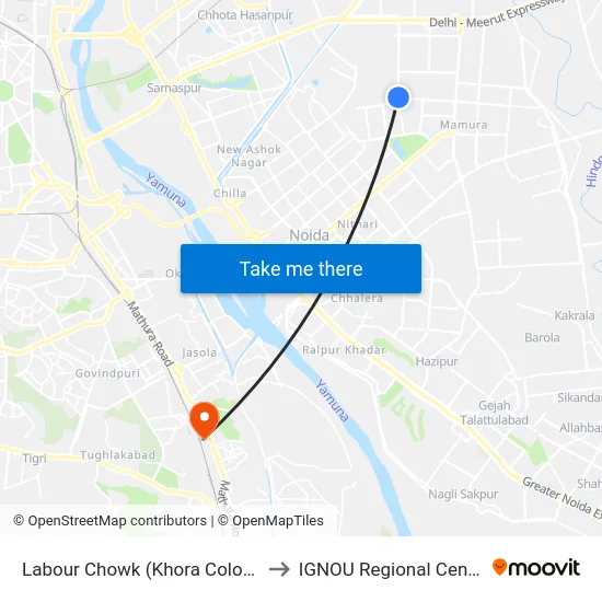 Labour Chowk (Khora Colony) to IGNOU Regional Center map