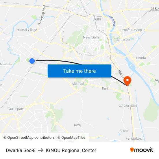 Dwarka Sec-8 to IGNOU Regional Center map