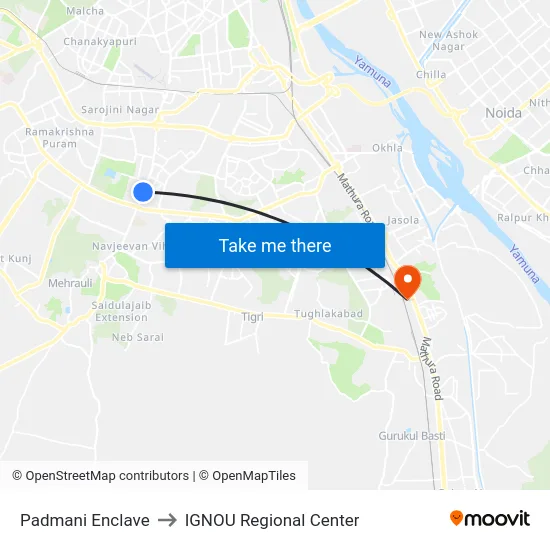 Padmani Enclave to IGNOU Regional Center map