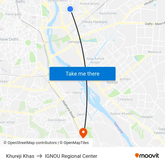 Khureji Khas to IGNOU Regional Center map