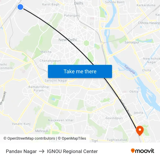 Pandav Nagar to IGNOU Regional Center map