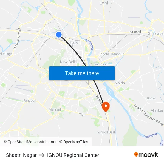 Shastri Nagar to IGNOU Regional Center map
