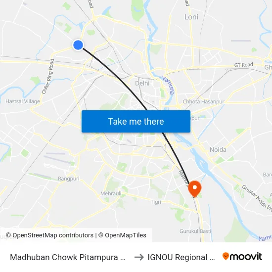 Madhuban Chowk Pitampura Metro Stn to IGNOU Regional Center map