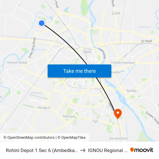 Rohini Depot 1 Sec 6 (Ambedkar Hospital) to IGNOU Regional Center map