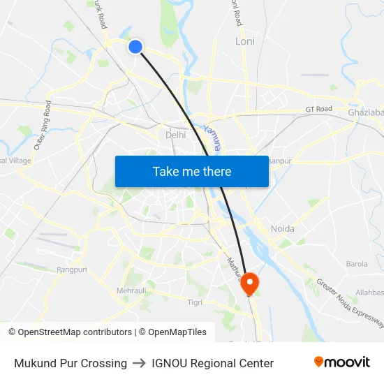 Mukund Pur Crossing to IGNOU Regional Center map