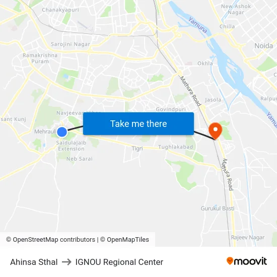 Ahinsa Sthal to IGNOU Regional Center map